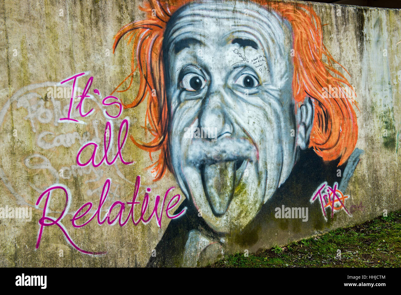 Le Graffiti d'Albert Einstein à Gloucester Docks, Gloucestershire, Angleterre. Banque D'Images