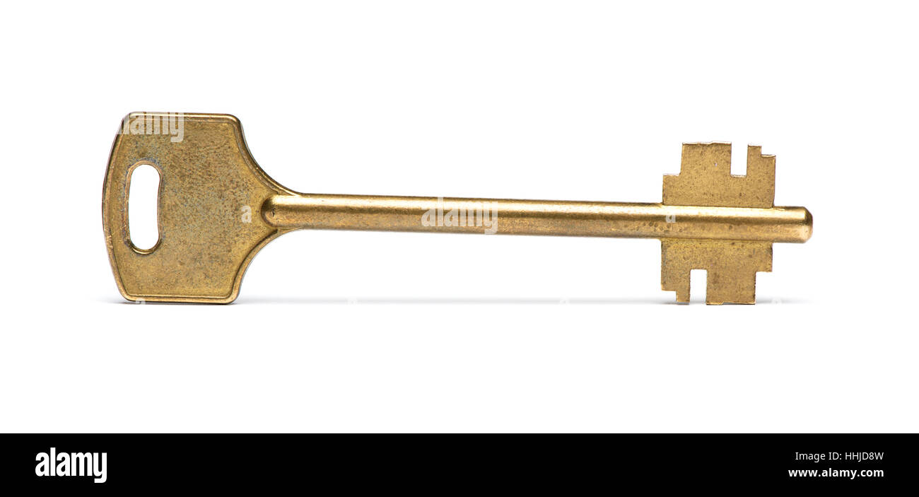 Porte clés or antique isolé sur fond blanc Banque D'Images