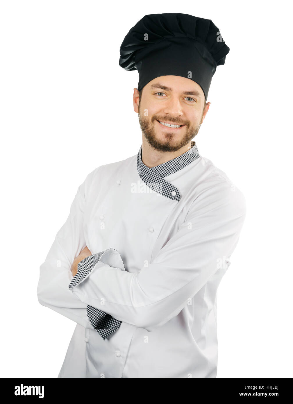 Smiling young chef isolé sur fond blanc Banque D'Images