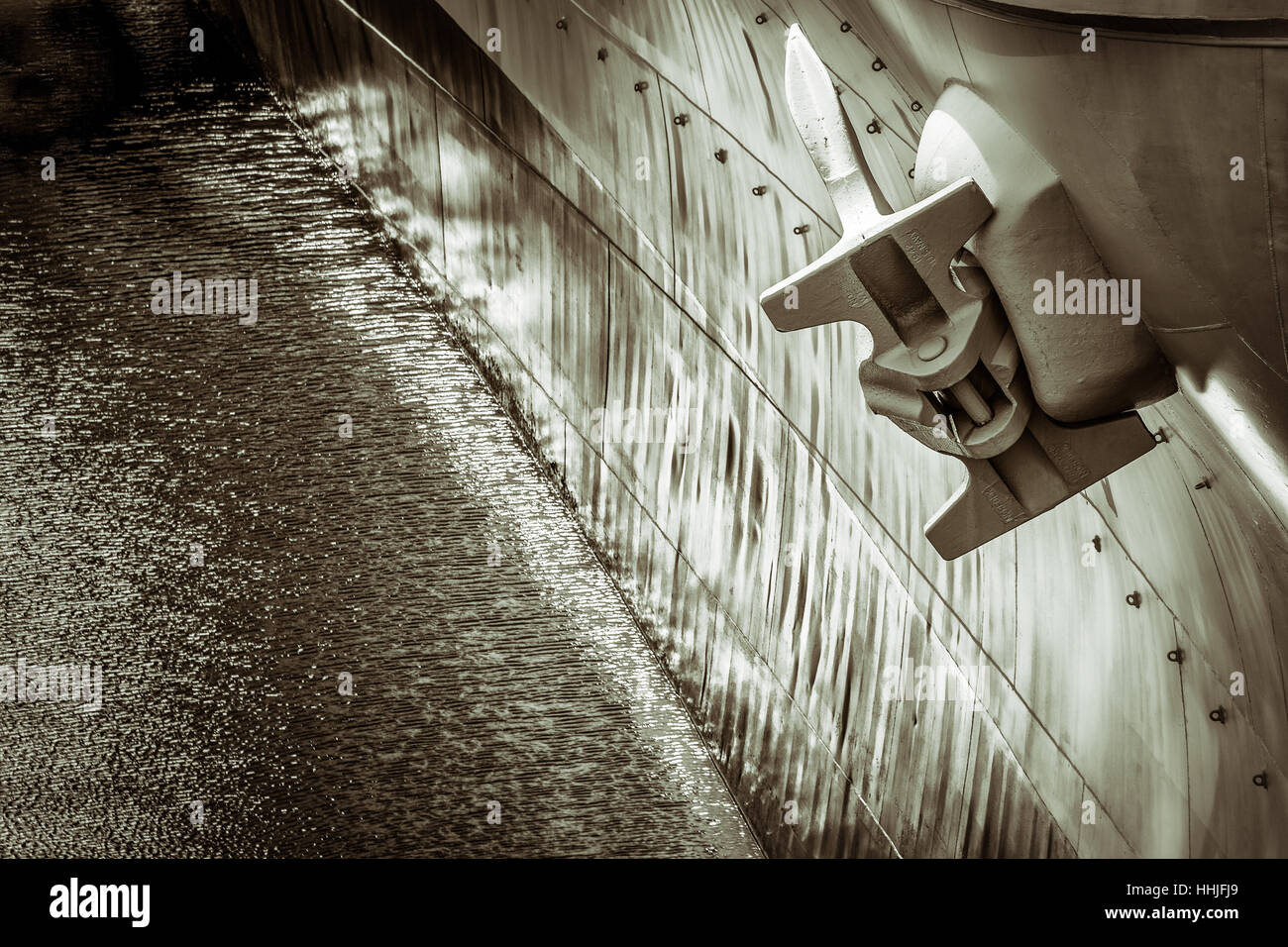 L'ancrage et l'arc de l'USS California (BB-64) à Norfolk, en Virginie. Banque D'Images