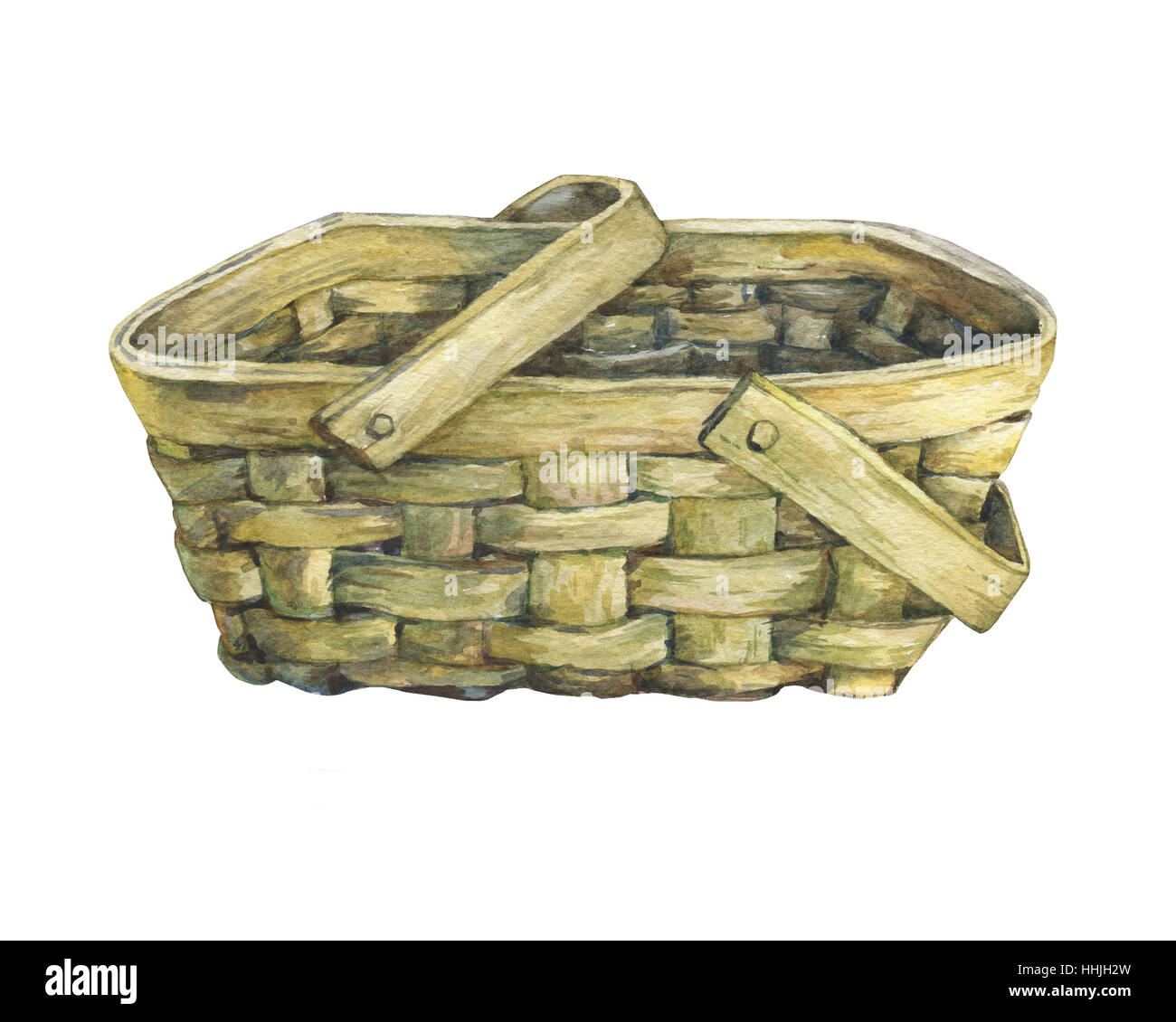 Réorganisation de panier à partir du bois. La main de l'aquarelle sur fond blanc. Banque D'Images