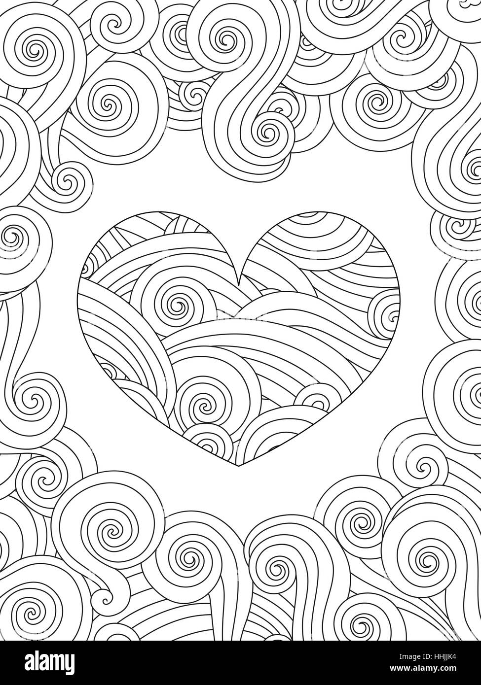 Coloriage avec cœur et l'ornement. curly wave Illustration de Vecteur