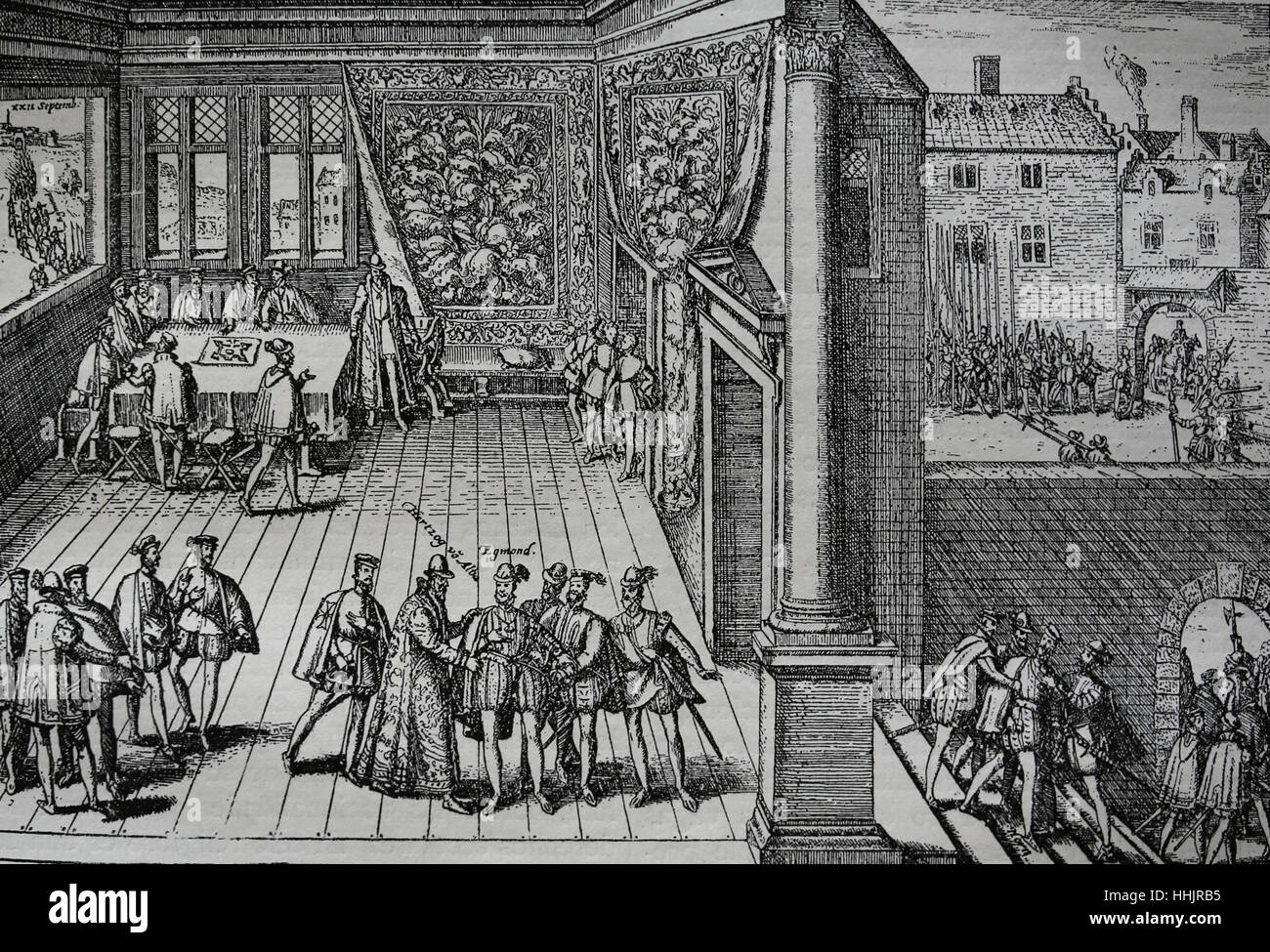 Pays-bas espagnols. Reig de Philippe II. Le duc d'Alba arrestation Egmont et Hornes après une invitation pour un repas, septembre 1567. Banque D'Images