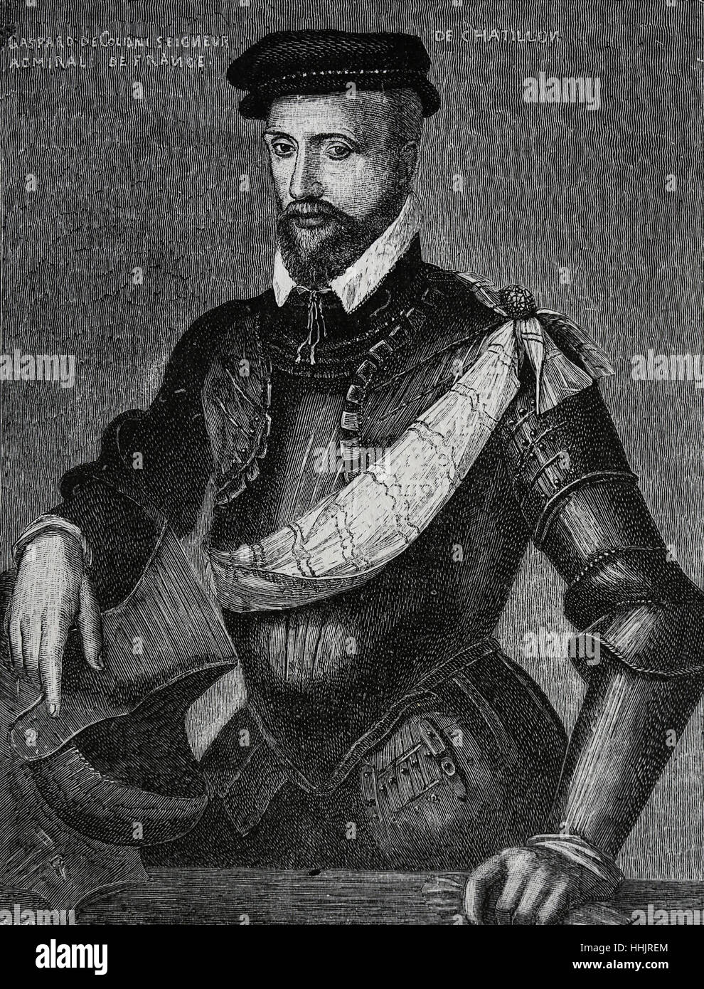 Gaspard II de Coligny (1519-1572). Noble français et l'amiral, Chef Huguenot dans les Guerres de Religion. Gravure, 1884. Portrait. Banque D'Images