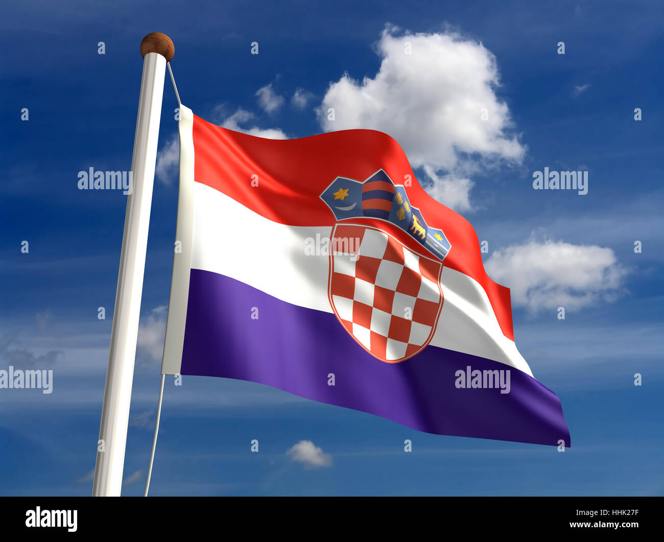 Bleu, nuage, horizontal, drapeau, poteau, Croatie, Etat, personne, patriotisme, Banque D'Images