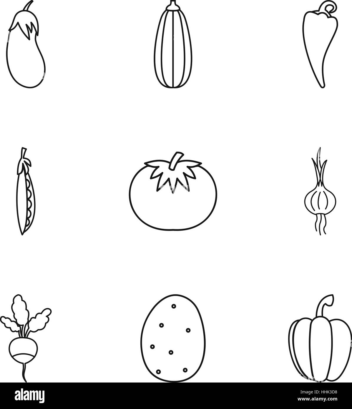 Types de légumes style du contour, icons set Illustration de Vecteur