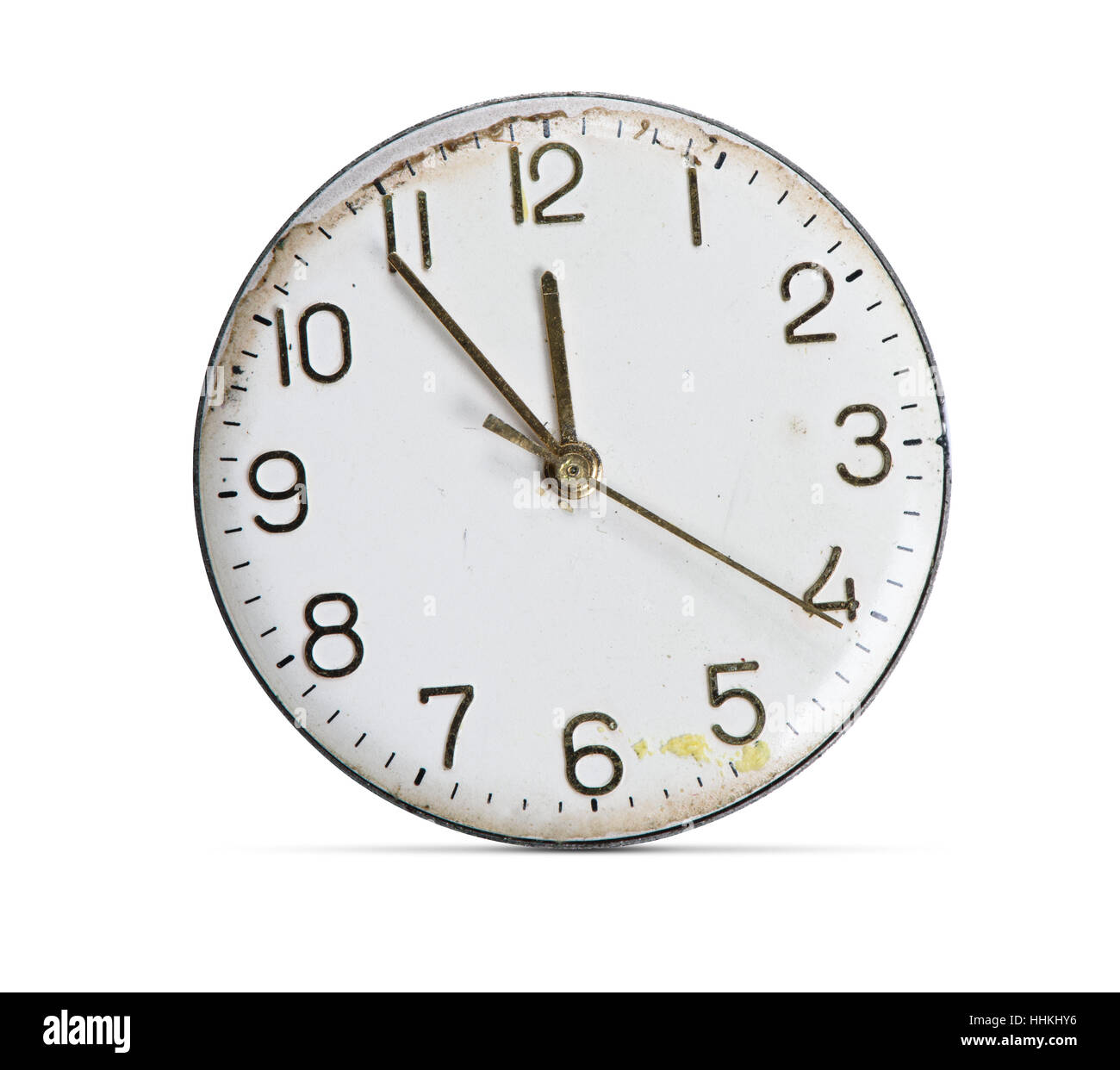 Grunge vieille horloge avec chiffres isolé sur fond blanc Banque D'Images