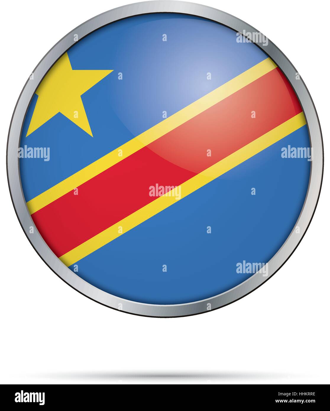 Vector République démocratique du Congo drapeau dans le style de bouton en verre avec cadre en métal Illustration de Vecteur