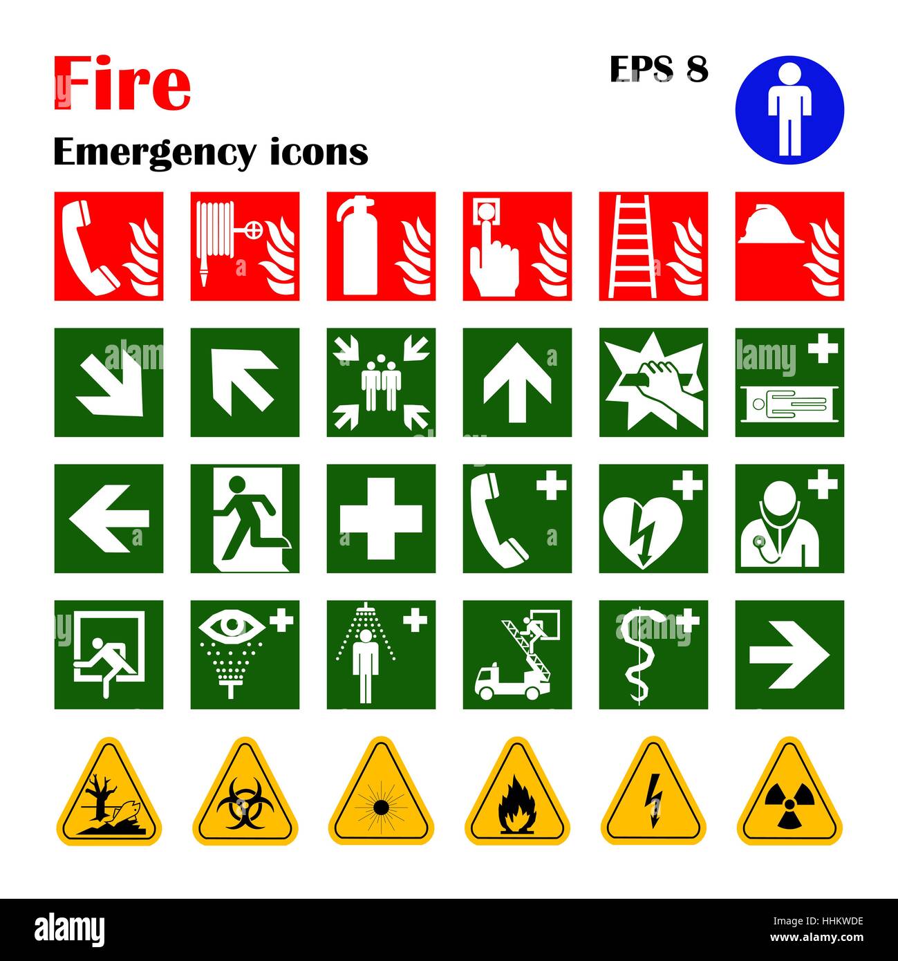 Icônes d'urgence incendie vecteur. Des signes d'évacuations. Illustration de Vecteur