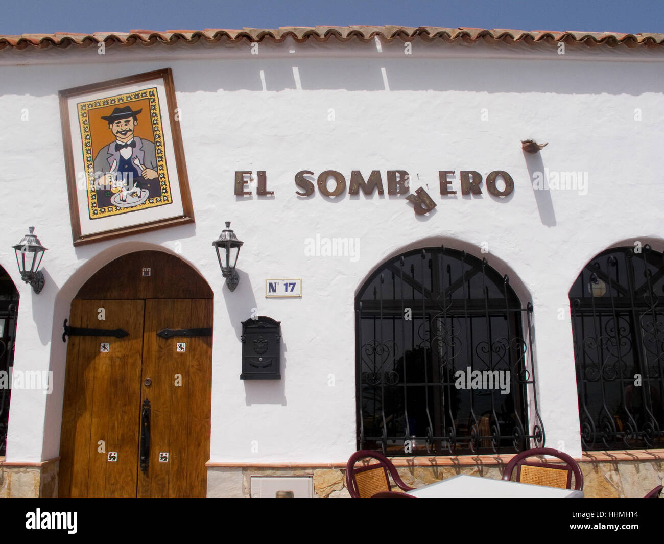 El Sombrero Restaurant surplombant la baie de Corralejo, Fuerteventura Banque D'Images