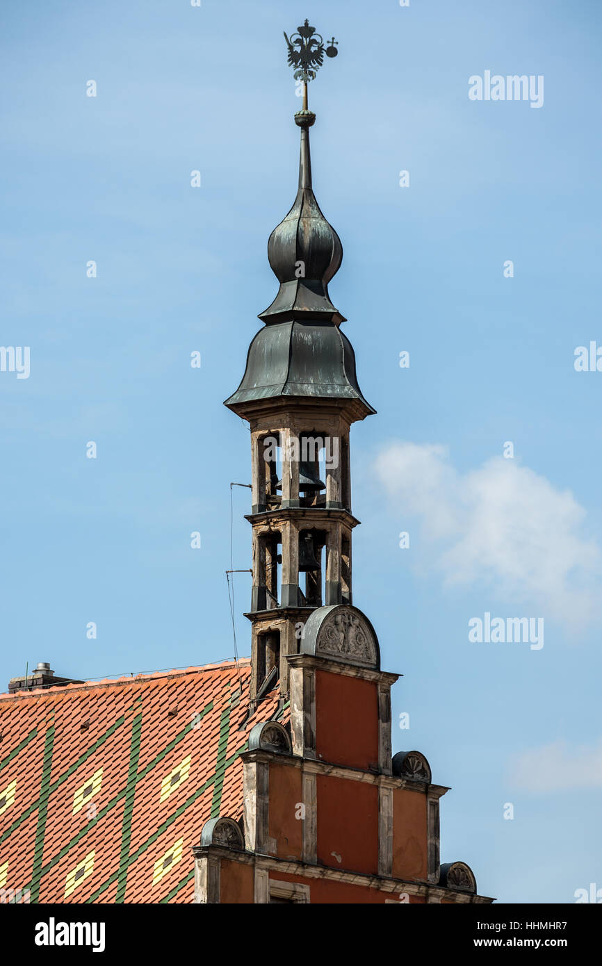 Haut du toit du clocher, Dinkelsbuhl, Bavaria, Ansbach, Allemagne, Europe. Banque D'Images