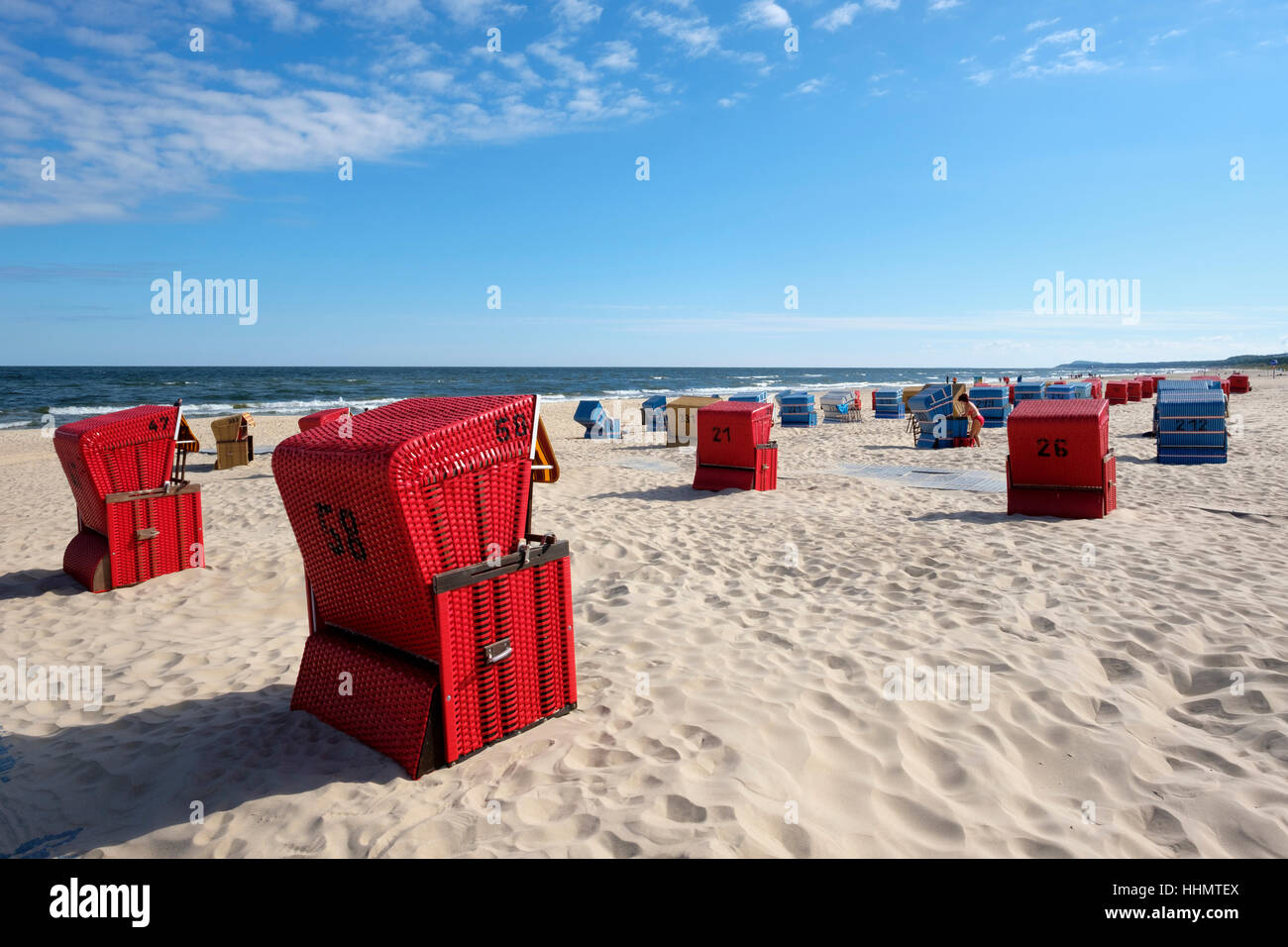 Chaises de plage, Wolgast, Usedom, côte de la mer Baltique, Mecklembourg-Poméranie-Occidentale, Allemagne Banque D'Images