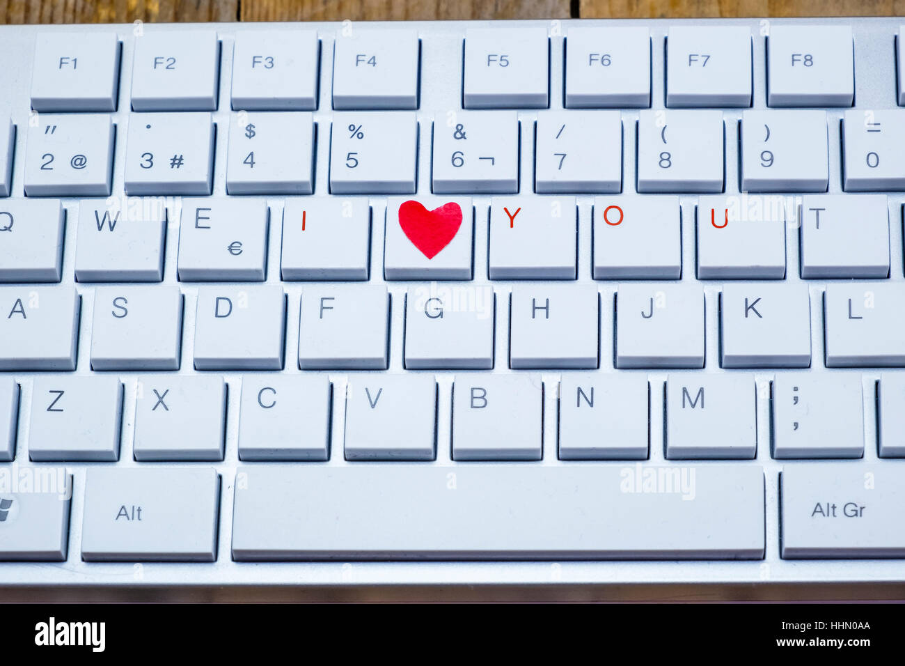 Clavier avec "i love you" et un cœur rouge Photo Stock - Alamy