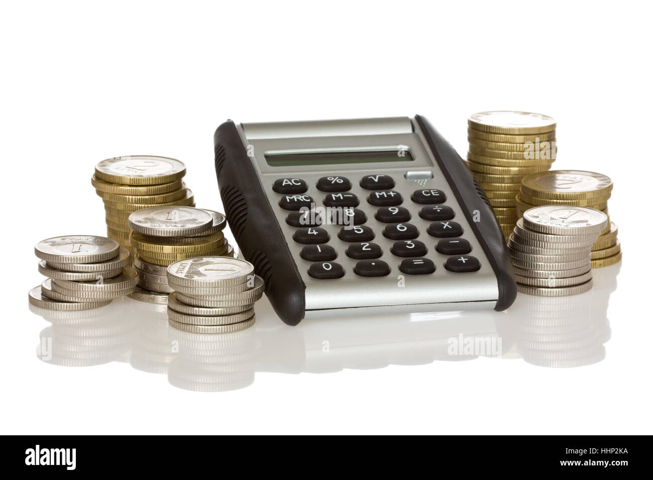 Monnaie, calculatrice, pièce de monnaie, d'affaires, les traiter, transaction commerciale, Banque D'Images