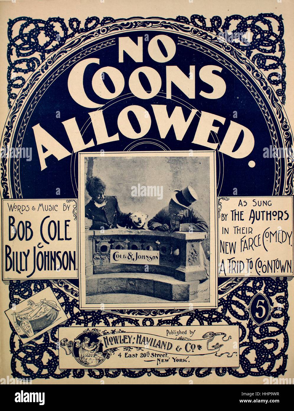 Sheet Music image de couverture de la chanson "non autorisé", avec Coons  auteur original 'Lecture notes Paroles et musique de Bob Cole et Billy  Johnson', United States, 1897. L'éditeur est répertorié comme "
