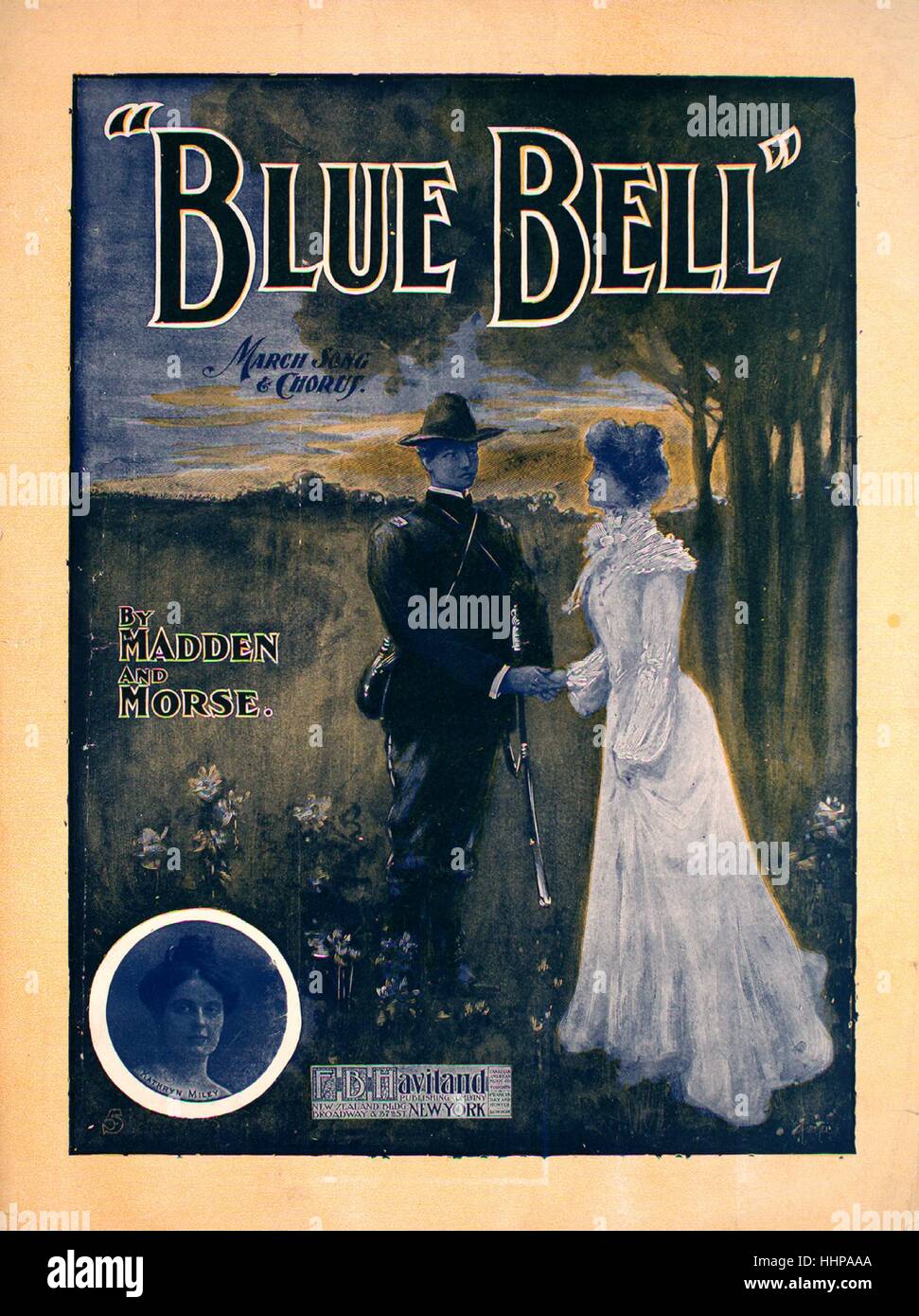 Sheet Music image de couverture de la chanson 'Blue Bell Chanson Mars et  Chorus', avec l'auteur original "Lecture notes par Madden et Morse', United  States, 1914. L'éditeur est répertorié comme "F.B. Haviland