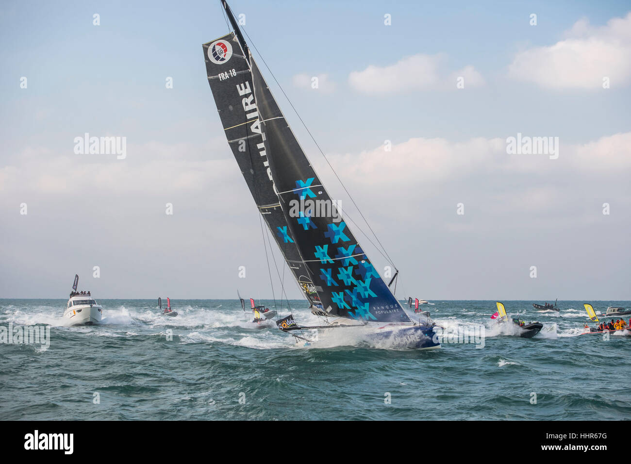 Yacht de course Vendée Globe 2017 : Armel Le Cléac'h à bord du monocoque Banque Populaire VIII voile (2017/01/19) Credit : Andia/Alamy Live News Banque D'Images