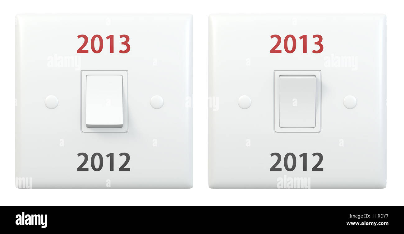 L'interrupteur des feux du nouvel an 2012 2013, isolé sur fond blanc Banque D'Images