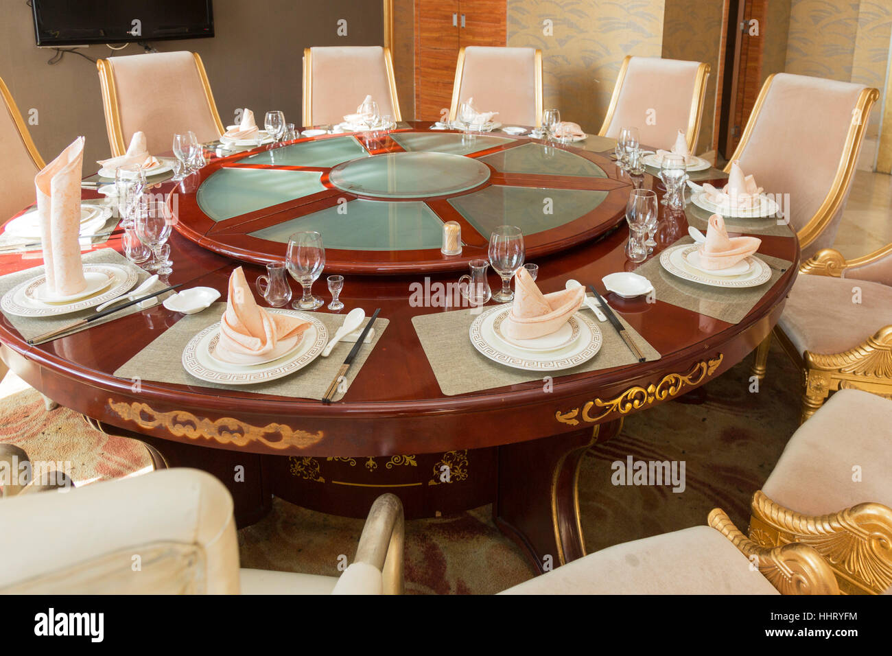 Placez les paramètres de table de dîner au restaurant chinois, Wuzhong, province de Ningxia, Chine Banque D'Images