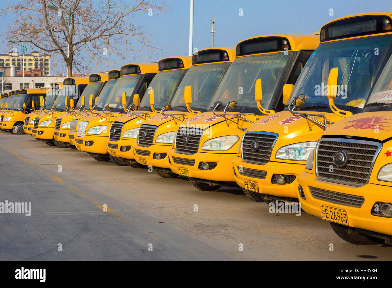 School bus terminal, Zhongwei, Ningxia, Chine Banque D'Images