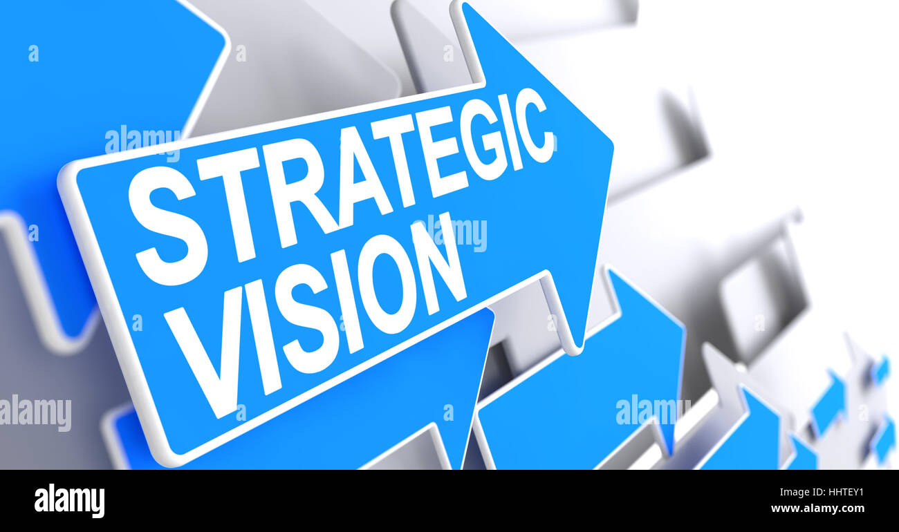 Vision stratégique - Étiquette sur le pointeur bleu. 3D. Banque D'Images