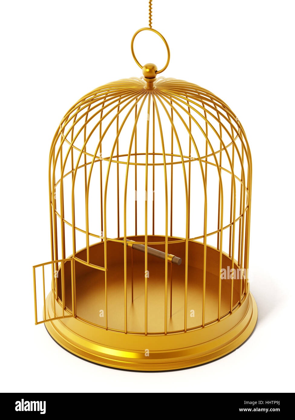 Cage à oiseaux or isolé sur fond blanc. 3D illustration. Banque D'Images