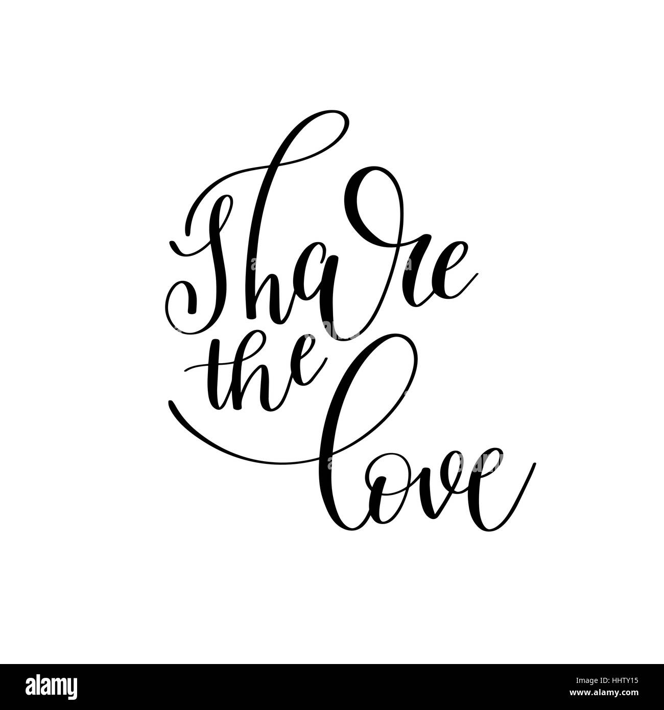 Partager l'amour à la main noir et blanc romantique lettrage q Illustration de Vecteur