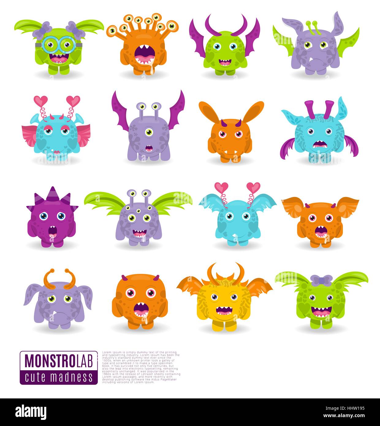 Vecteur important ensemble de dessins de caractères différents monstres isolés. Personnages de l'Halloween pour votre conception, imprime et bannières Illustration de Vecteur