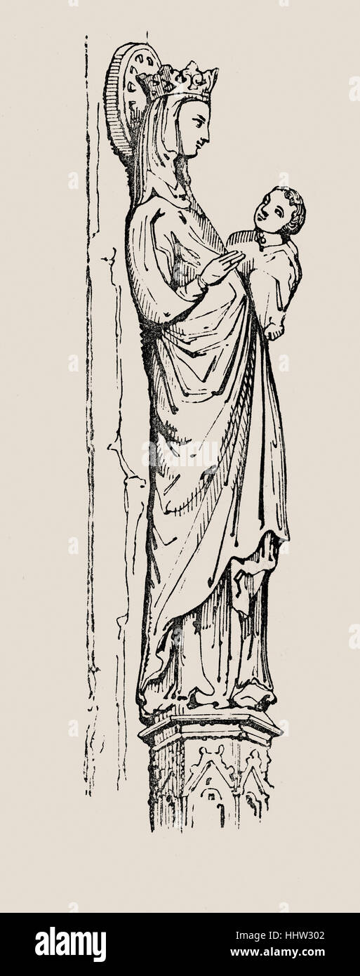 Scène de la Nativité - Naissance de Jésus Christ dans une étable de Bethléem. Gravure du xixe siècle après la peinture de Rembrandt Banque D'Images