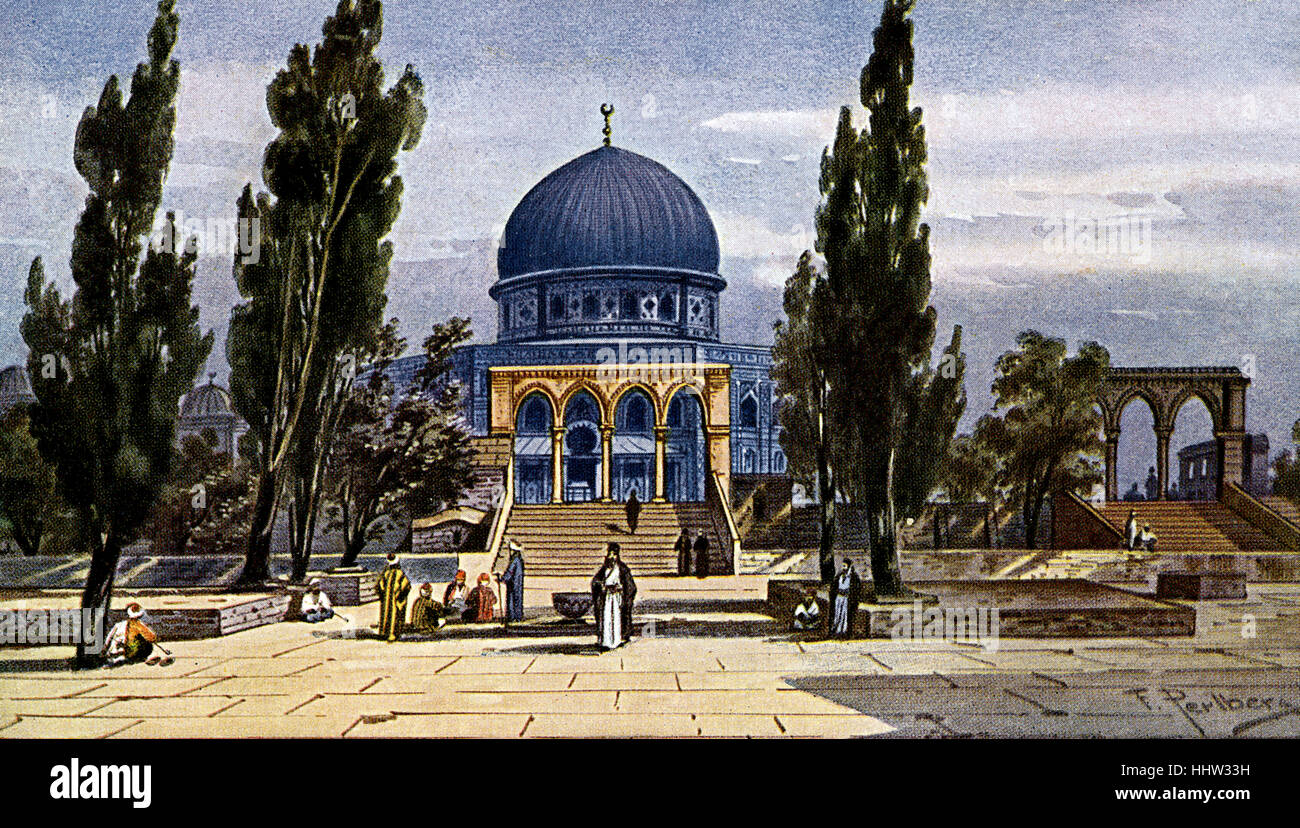 Jérusalem, Mosquée d'Omar. Artiste F. Perlberg 1848-1921 . Construit par le sultan ayyoubide Al-Afdal Ibn Salah ad-Din en 1193 Banque D'Images