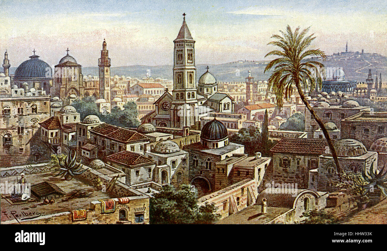Vue sur les toits de Jérusalem . Artiste F. Perlberg 1848-1921 . Banque D'Images