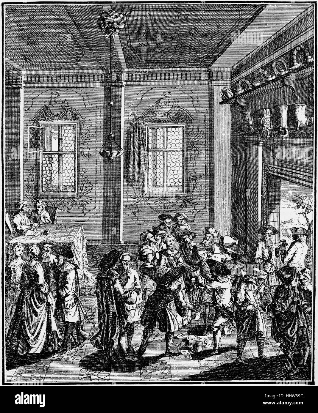 Les fiançailles de deux juifs allemands, 18e siècle. Cérémonie d'engagement. De Bodenschatz, 'Kirchliche Verfassung. Banque D'Images