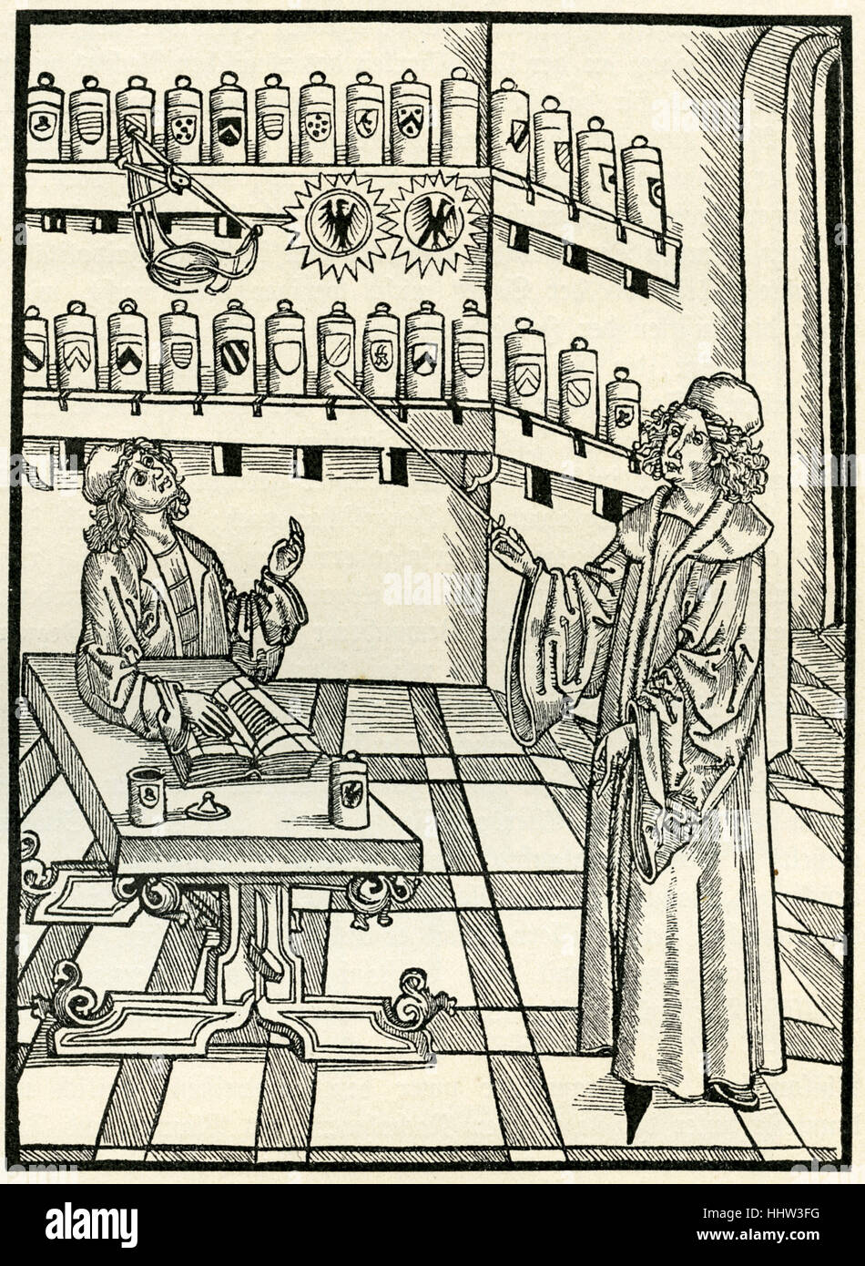 Apothicaire, 15e siècle gravure sur bois allemande Banque D'Images