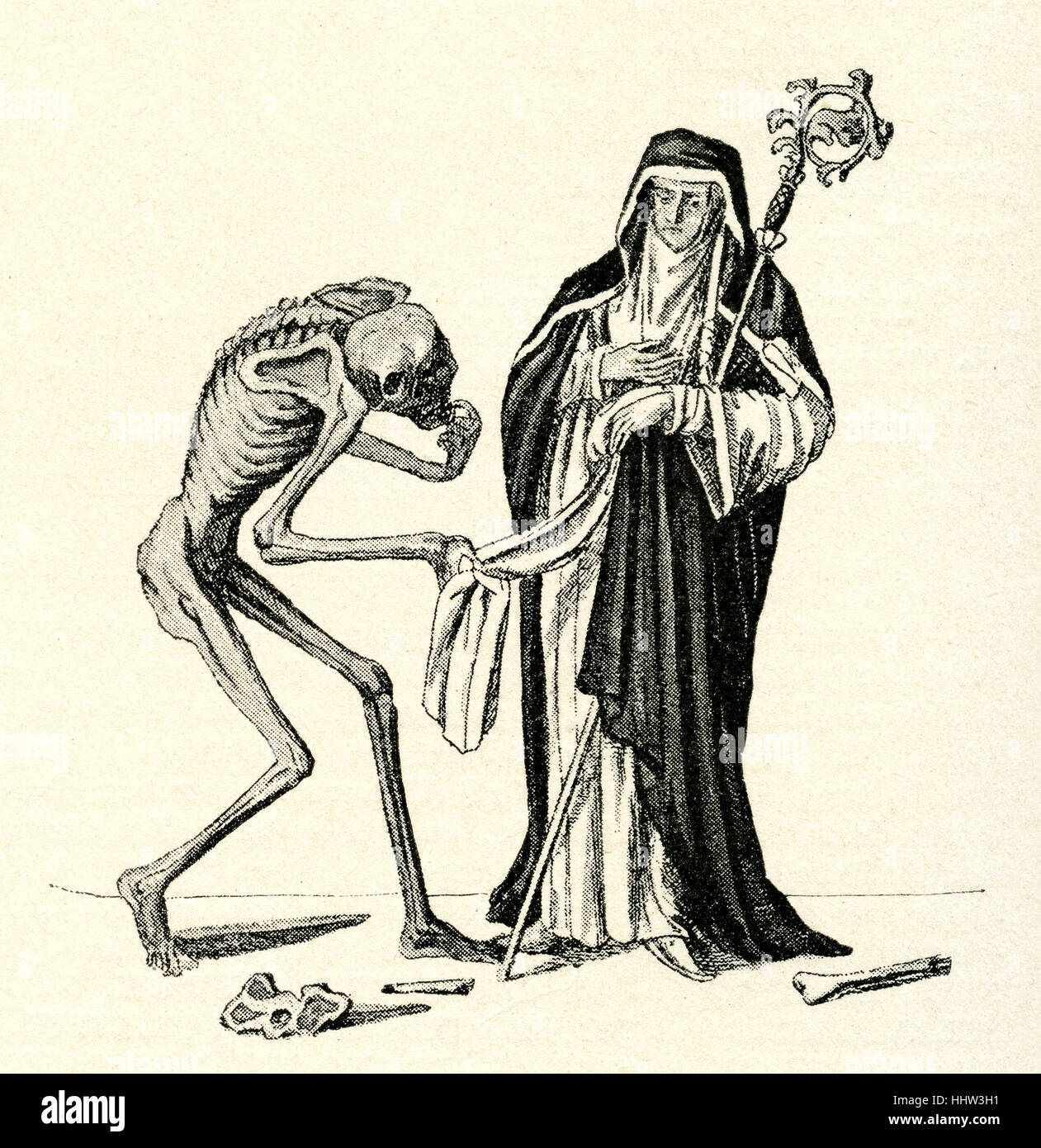 La danse de mort / Totentanz - Détail de la peinture murale memento mori peint sur le mur de la cimetière de la Predigerkirche à Banque D'Images
