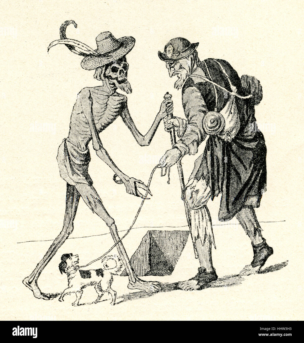 La danse de mort / Totentanz - Détail de la peinture murale memento mori peint sur le mur de la cimetière de la Predigerkirche à Banque D'Images