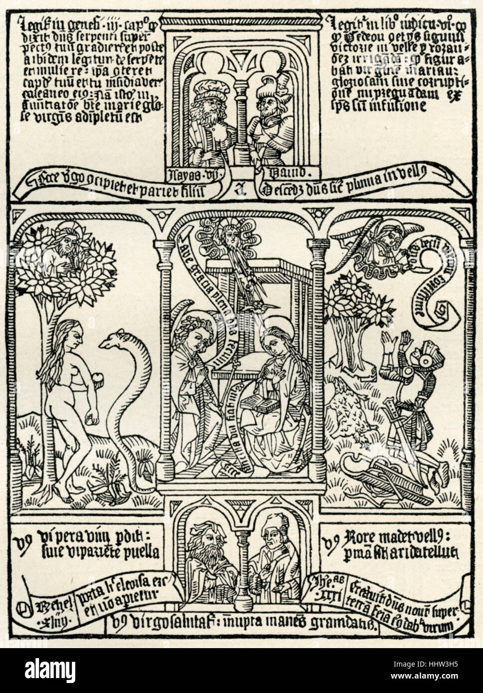 Biblia pauperum (Pauper's Bible / Armenbibel), page de l'impression de la première édition latine. Une tradition de Bibles dans la photo Banque D'Images