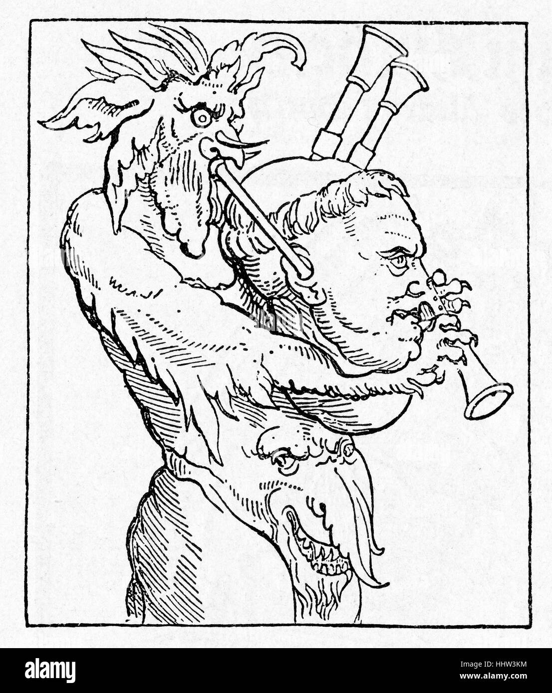 Caricature de Martin Luther comme 'la cornemuse du diable', 1521, l'ère de la réforme caricature Banque D'Images