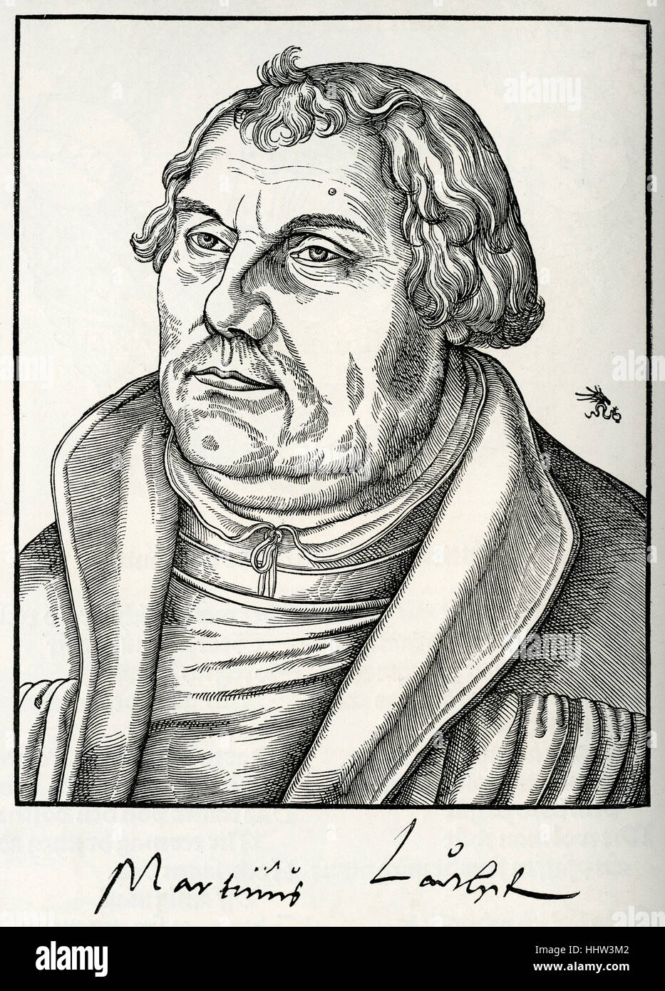 Martin Luther (10 novembre 1483 - 18 février 1546), théologien et figure dans la Réforme protestante. 1551 gravure sur bois Banque D'Images