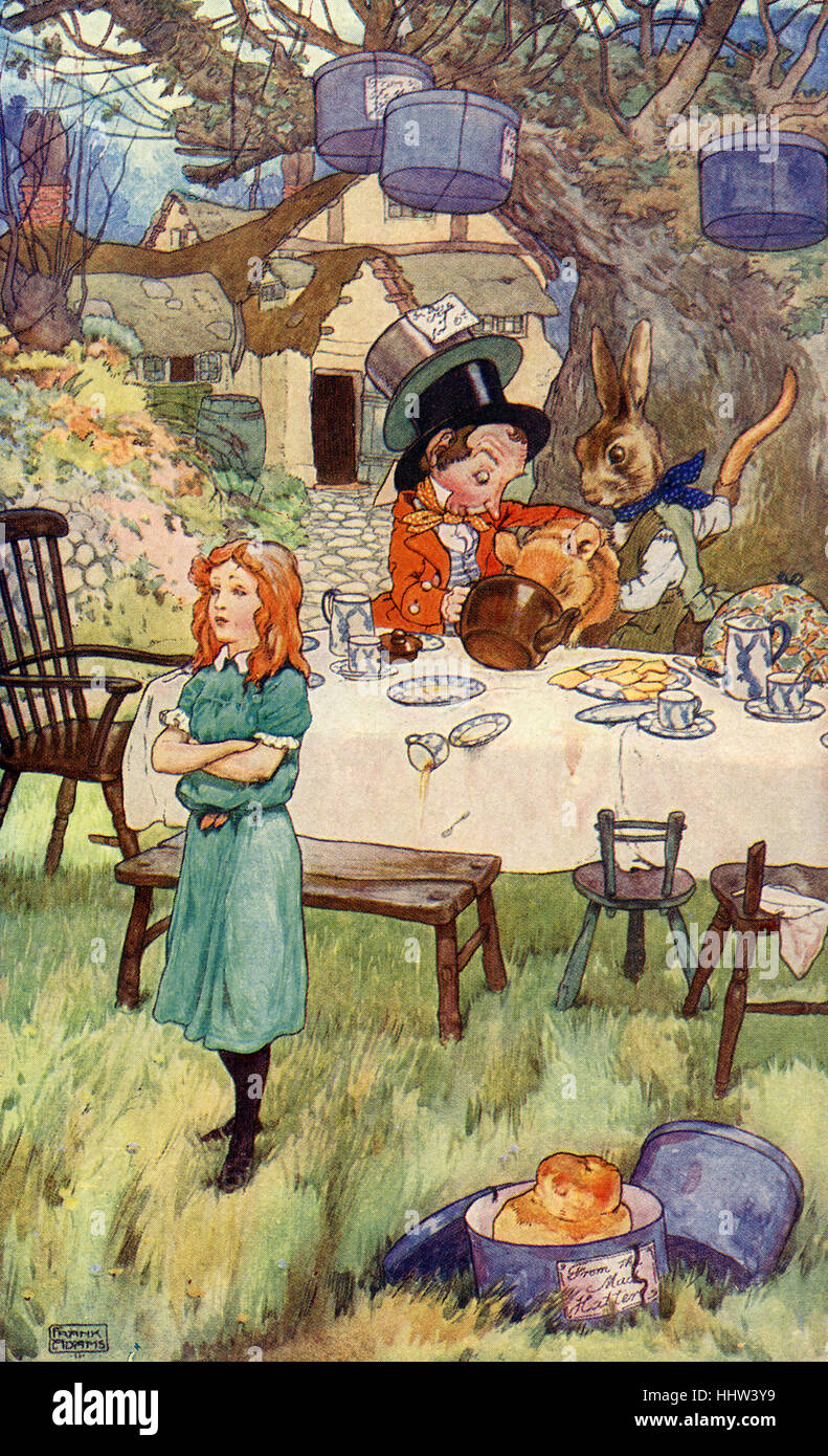 Alice et le Lièvre de mars 's Tea party d'Alice 's Adventures in Wonderland de Lewis Carroll (Charles Lutwidge Dodgson). Banque D'Images