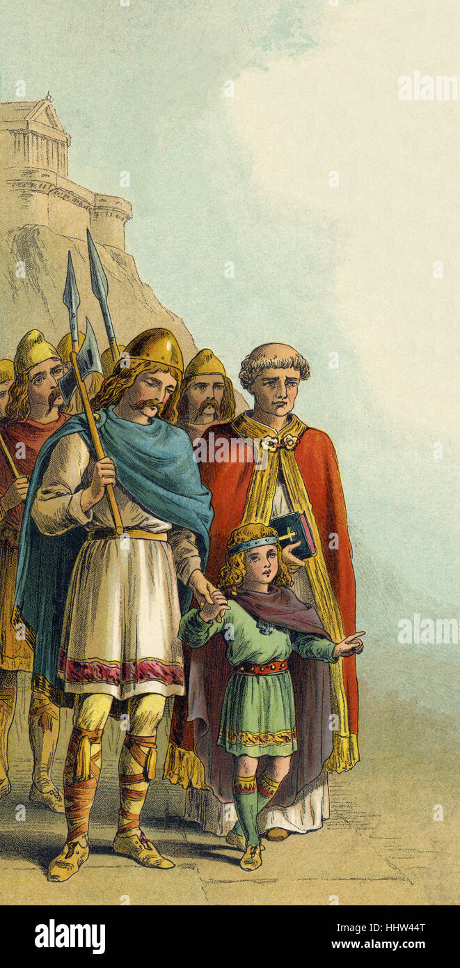 Alfred le Grand comme un jeune garçon avec son père Ethelwolf à Rome où il a été confirmé par le pape Léon IV qui, selon Banque D'Images
