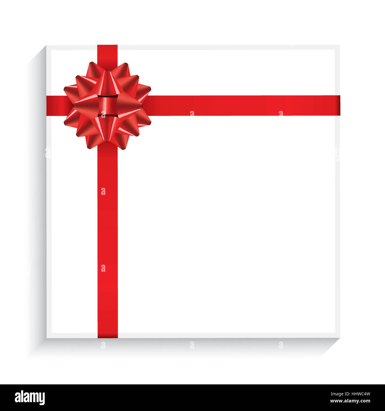 Boîte-cadeau avec arc rouge, ruban et copier l'espace. Vue d'en haut. Vector Illustration. Illustration de Vecteur