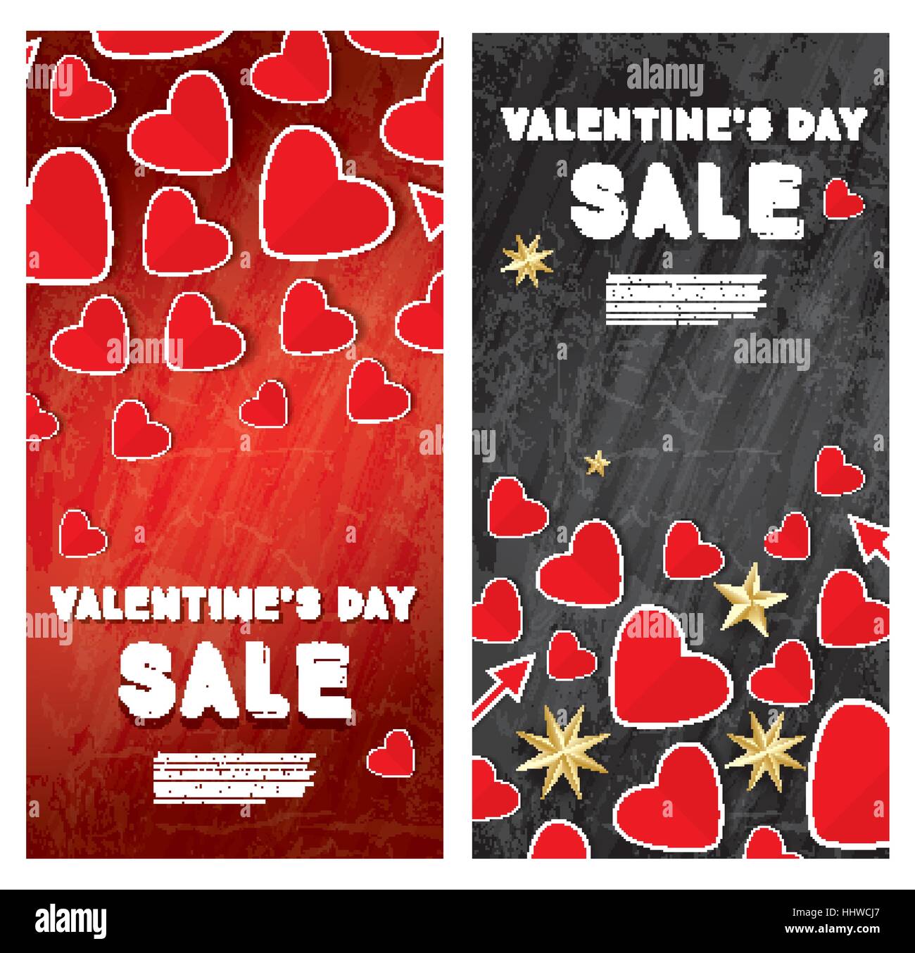 Valentine's Day Sale Banner Set avec coeurs rouges. Vector Illustration. Illustration de Vecteur