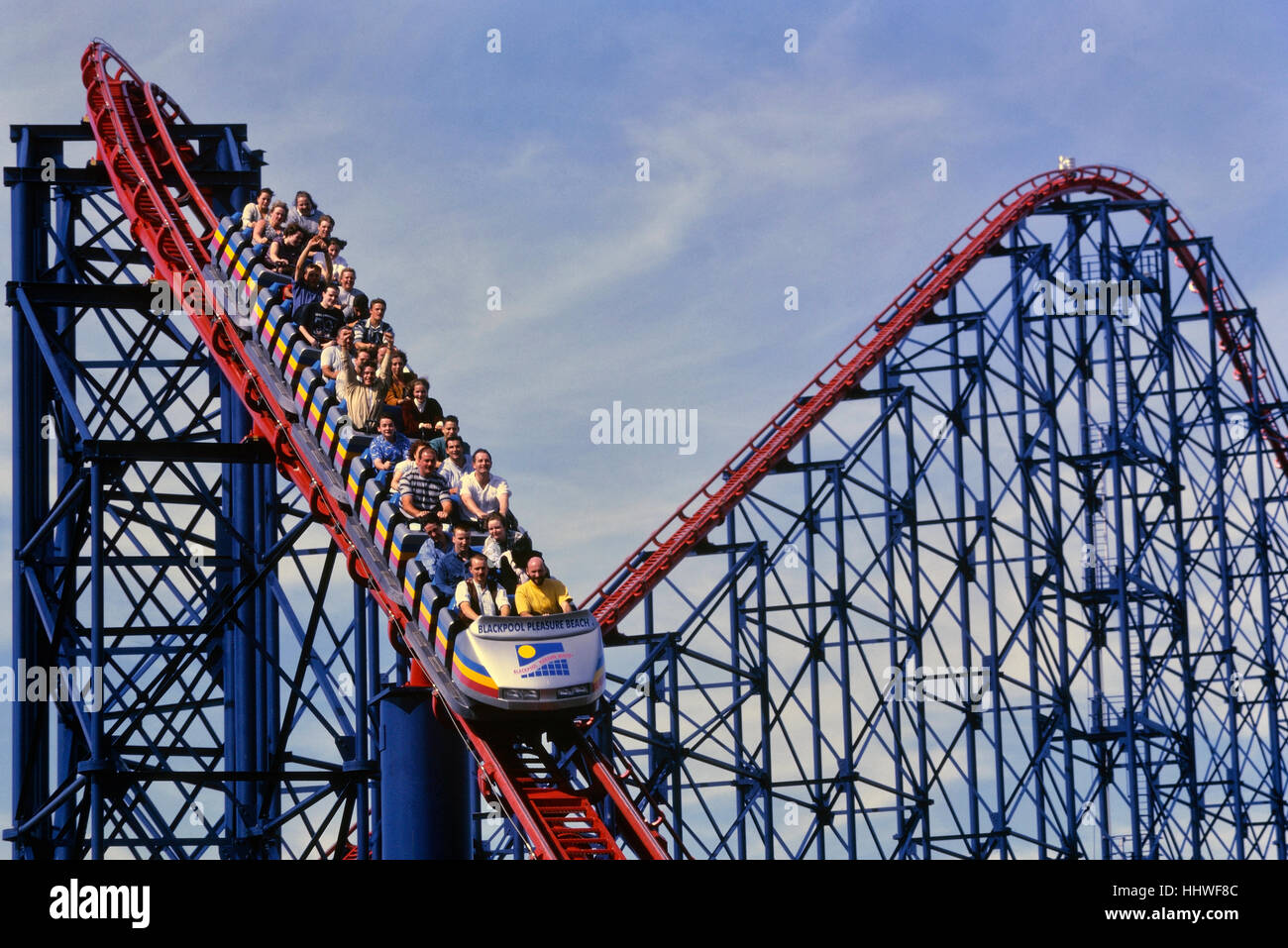 Le Grand montagnes russes en métal. Pleasure Beach Blackpool. Le Lancashire. Angleterre, Royaume-Uni Banque D'Images