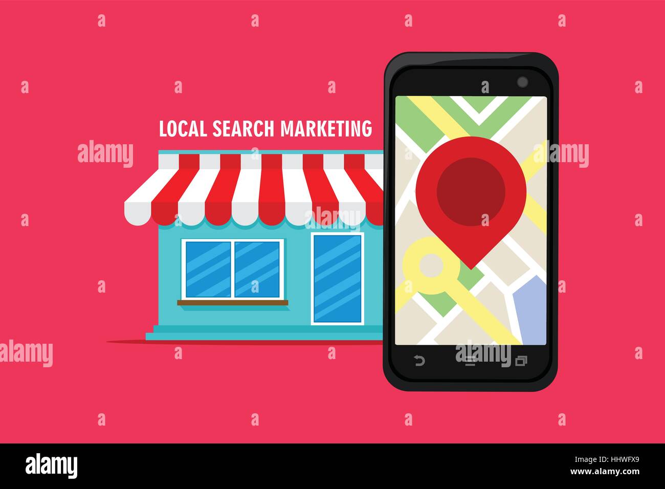 Marketing de recherche locale avec ecommerce shop vector illustration Illustration de Vecteur