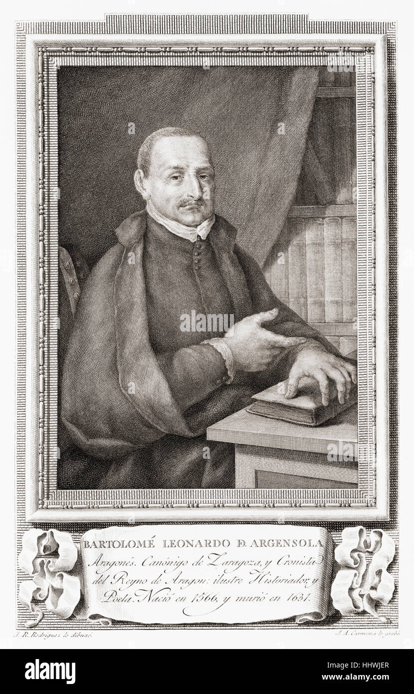 Bartolomé Leonardo de Argensola, 1562 - 1631. Poète et historien espagnol. Après une gravure dans Retratos de Los Españoles Ilustres, publié à Madrid, 1791 Banque D'Images