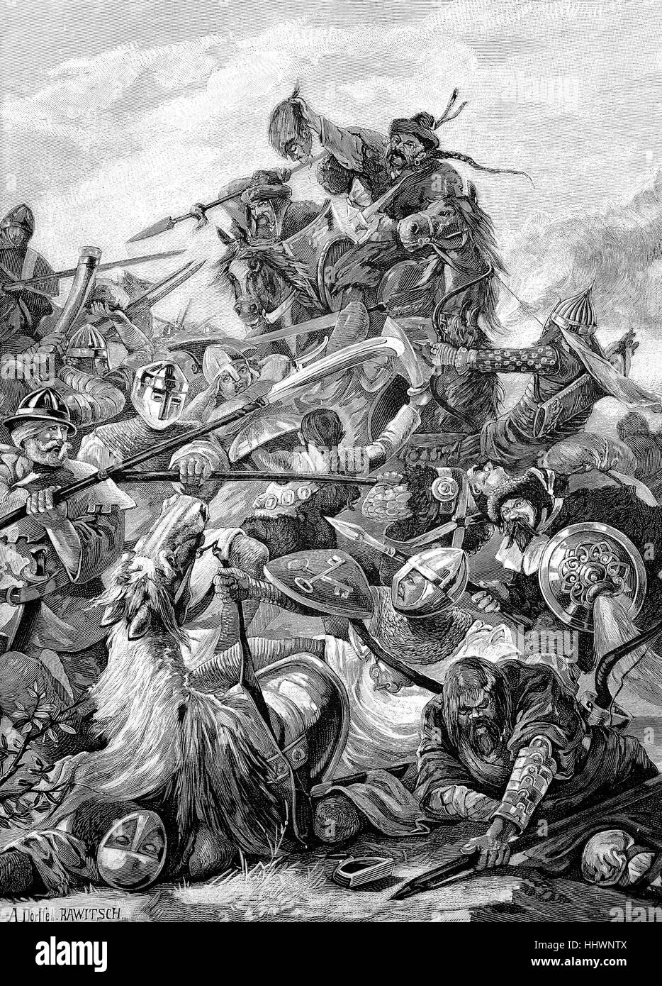 La bataille de Legnica, également connu sous le nom de la bataille de Liegnitz, Pologne, dessin original de A. Historique Doerffel, Image ou illustration, publié 1890, l'amélioration numérique Banque D'Images