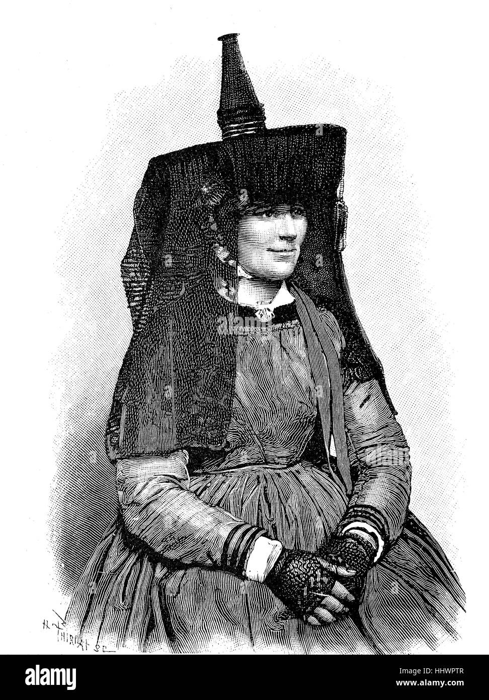 Le folklore français, le Costume de la femme paysanne de Bresse, image historique ou illustration, publié 1890, l'amélioration numérique Banque D'Images