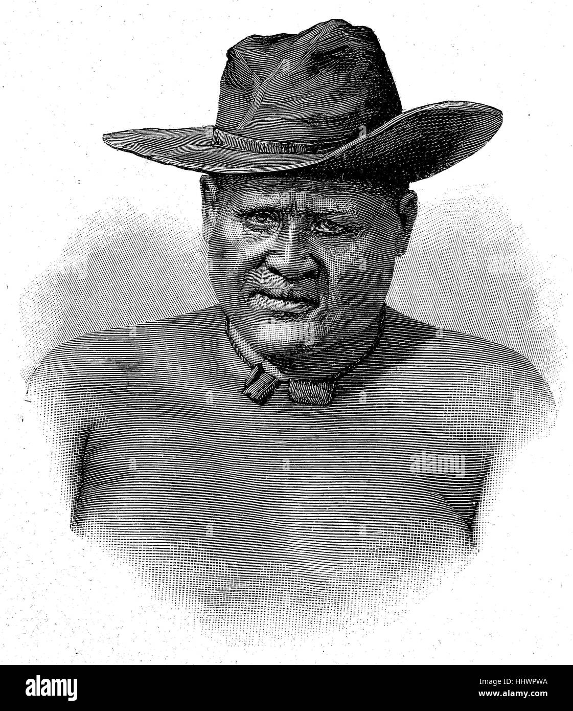 Lobengula, 1833 - janvier 23, 1894 dans le Matabeleland, était le deuxième et dans le même temps, le dernier roi du royaume d'Afrique australe Matabele., image historique ou illustration, publié 1890, l'amélioration numérique Banque D'Images