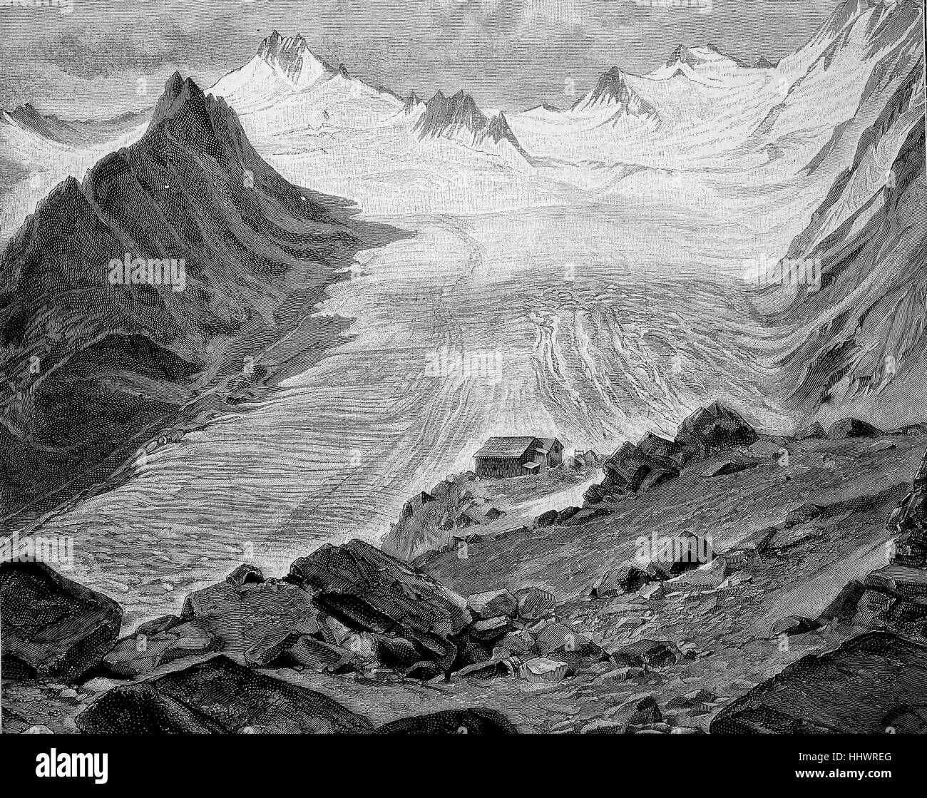 La Gurgler glacier des Alpes Rue glaciaire Oetztal Tyrol, Autriche, image historique ou illustration, publié 1890, l'amélioration numérique Banque D'Images