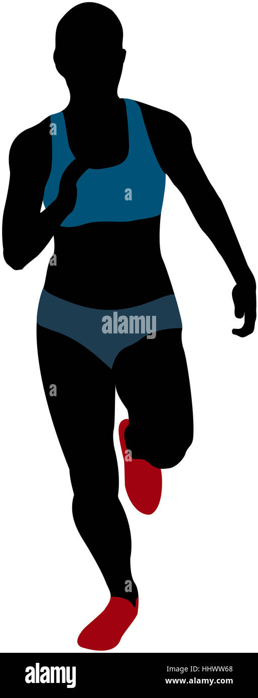 Silhouette noire coureuse athlete running Banque D'Images